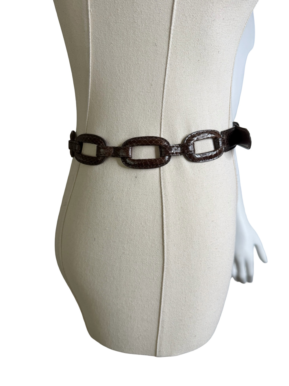 Vintage Genuine Snakeskin Brown Link Chain Belt Size L - Picture 3 of 6